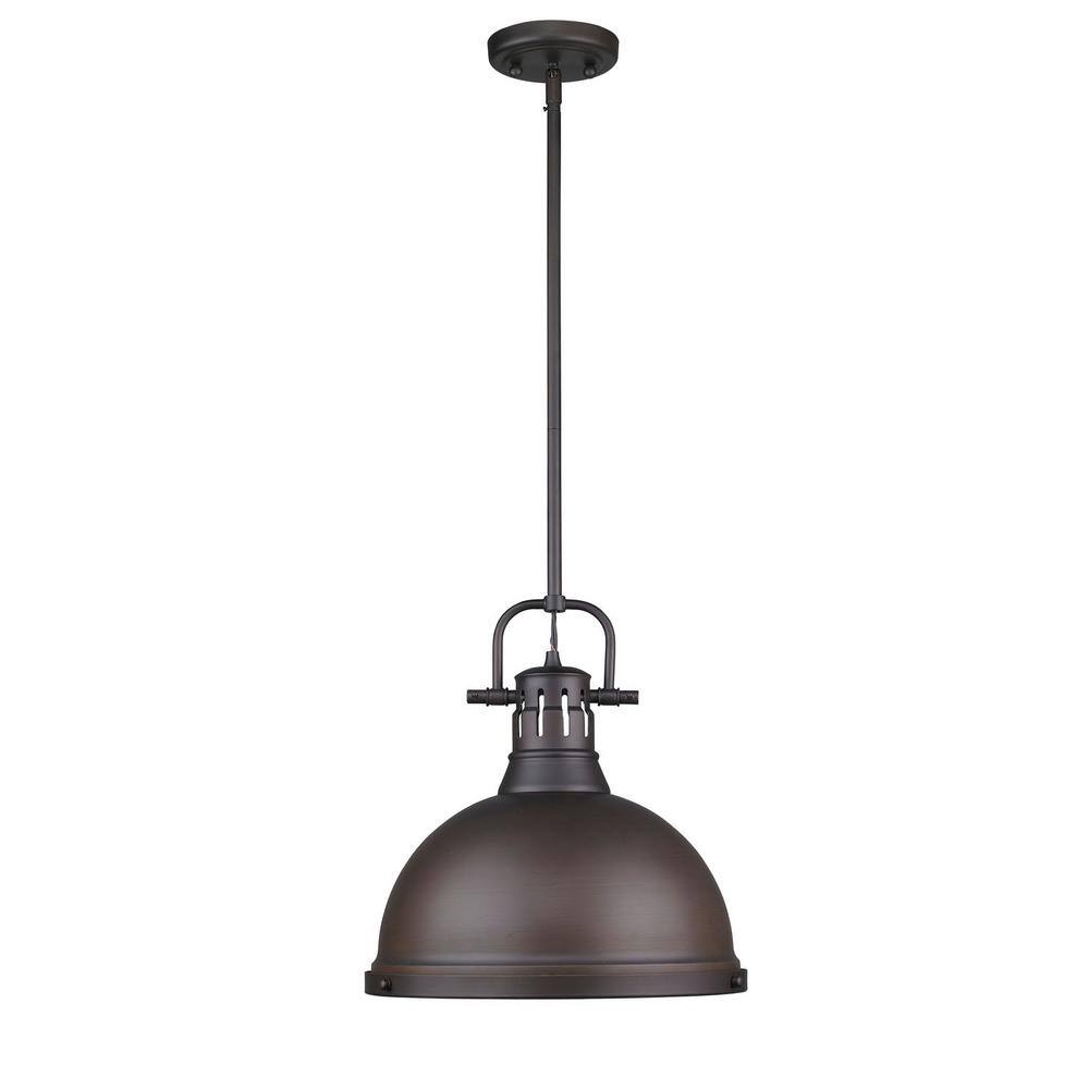 Golden Lighting Duncan 1-Light Rubbed Bronze Pendant with Rod