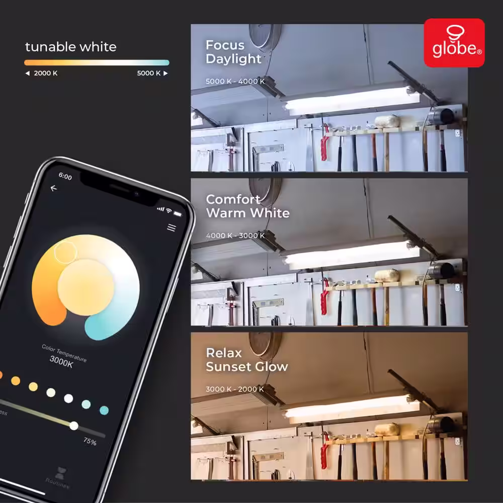 Globe Electric Wi-Fi Smart 4 ft. 42-Watt Linkable LED White Shop Light, No Hub Required, Voice Activated