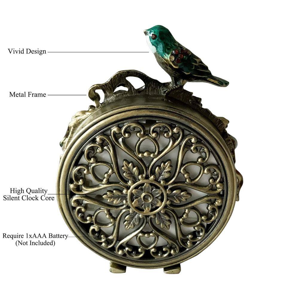 None Decorative Mini Table Clock, Vintage Metal Silent Analog Clock Quartz Battery Operated Table Top Clock