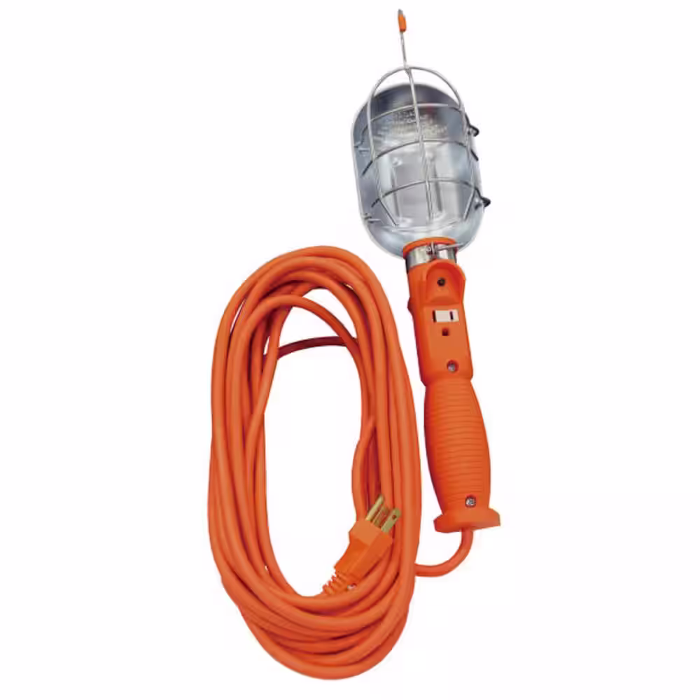 Woods 75-Watt 25 ft. 16/3 SJTW Incandescent Portable Heavy-Duty Guarded Trouble Work Light with Hanging Hooks