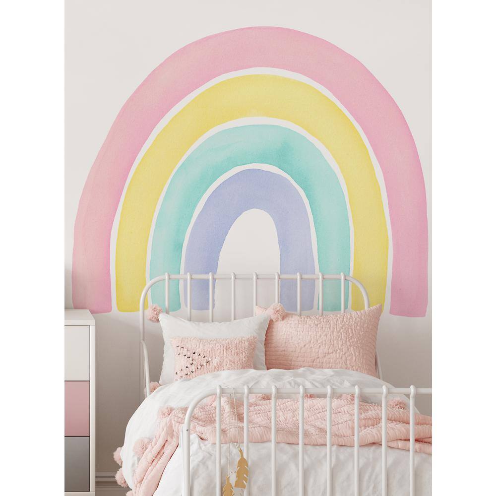 Unbranded Pink Large Watercolor Rainbow Peel and Stick Vinyl Wall Sticker