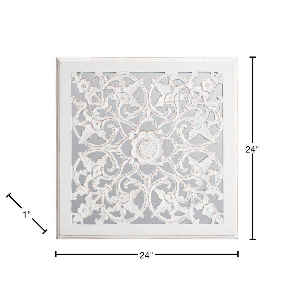 Habitat 24 in. x 24 in. Maia White Carved Square Mirrored Medallion MDF Wall Art