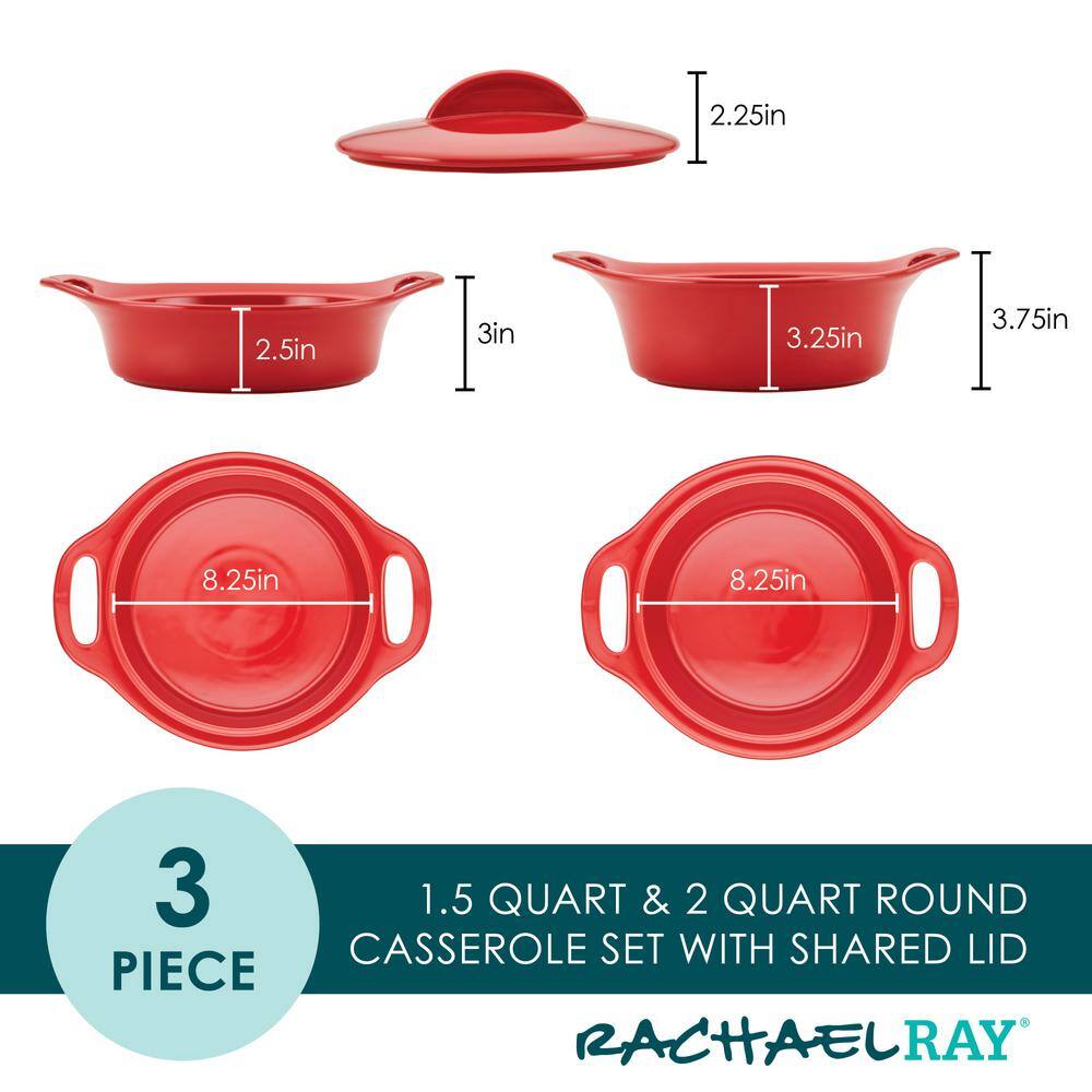 Rachael Ray 3-Piece Red Ceramics Bakeware Set with Lid