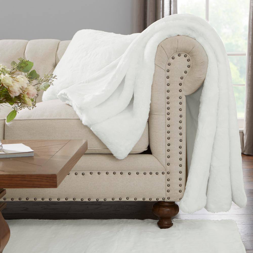 Home Decorators Collection Piper White Snow Faux Rabbit Fur 20 in. x 20 in. Square Throw Pillow