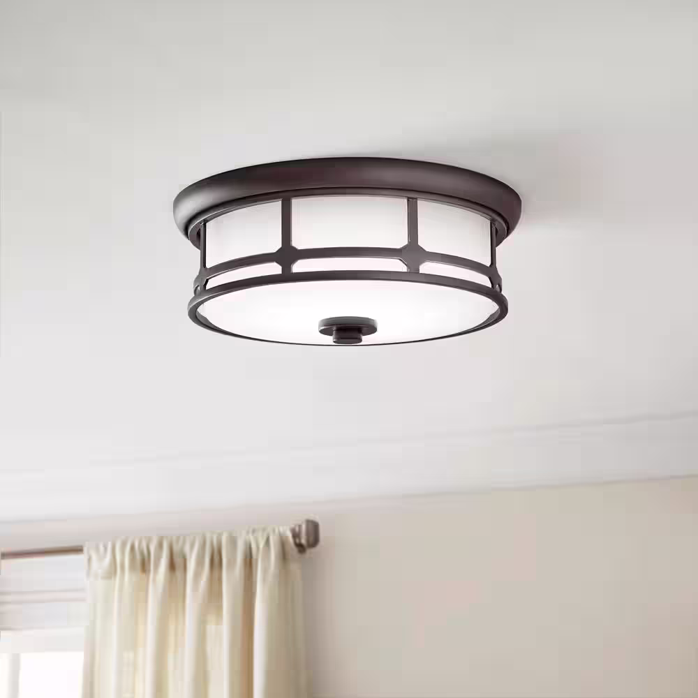 Hampton Bay Portland Court 14 in. 1-Light Oil Rubbed Bronze with Gold Highlights LED Flush Mount