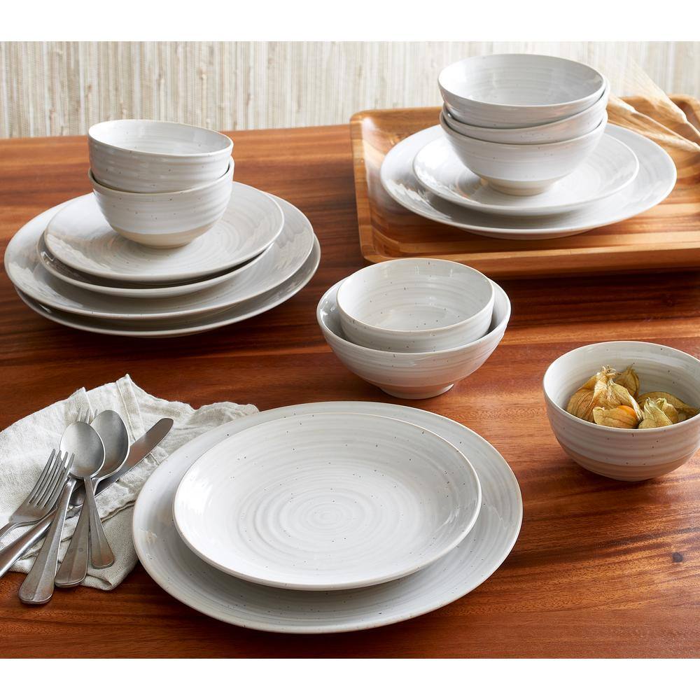Sango Siterra 16-Piece Casual Rustic White Stoneware Dinnerware Set (Service for 4)