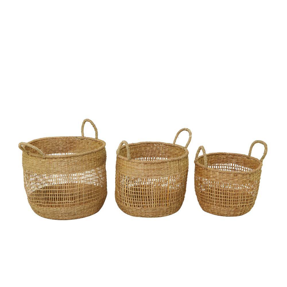 Litton Lane Seagrass Handmade Storage Basket with Handles (Set of 3)