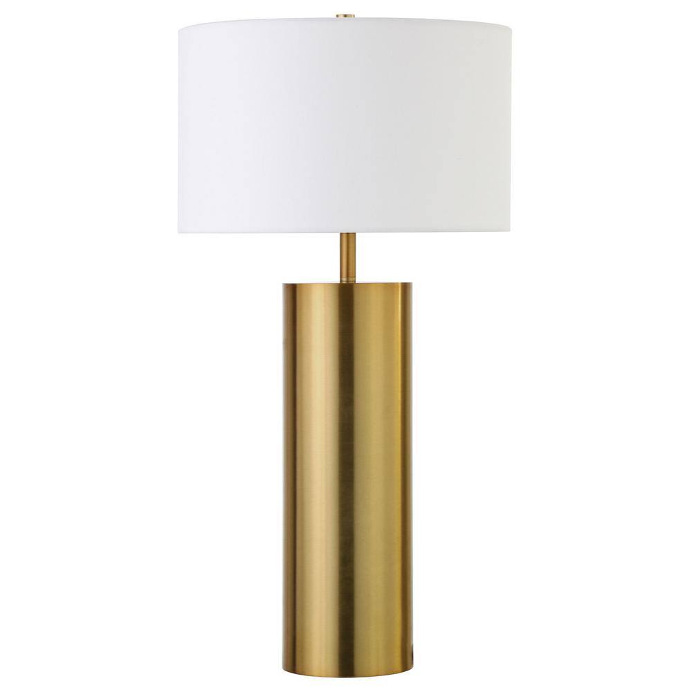 None York 29 .5 in. Brass Table Lamp with Fabric Shade