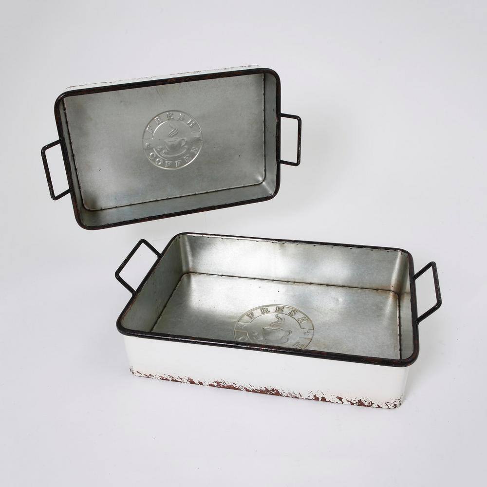 GERSON INTERNATIONAL White Nesting Metal Trays (Set of 2)