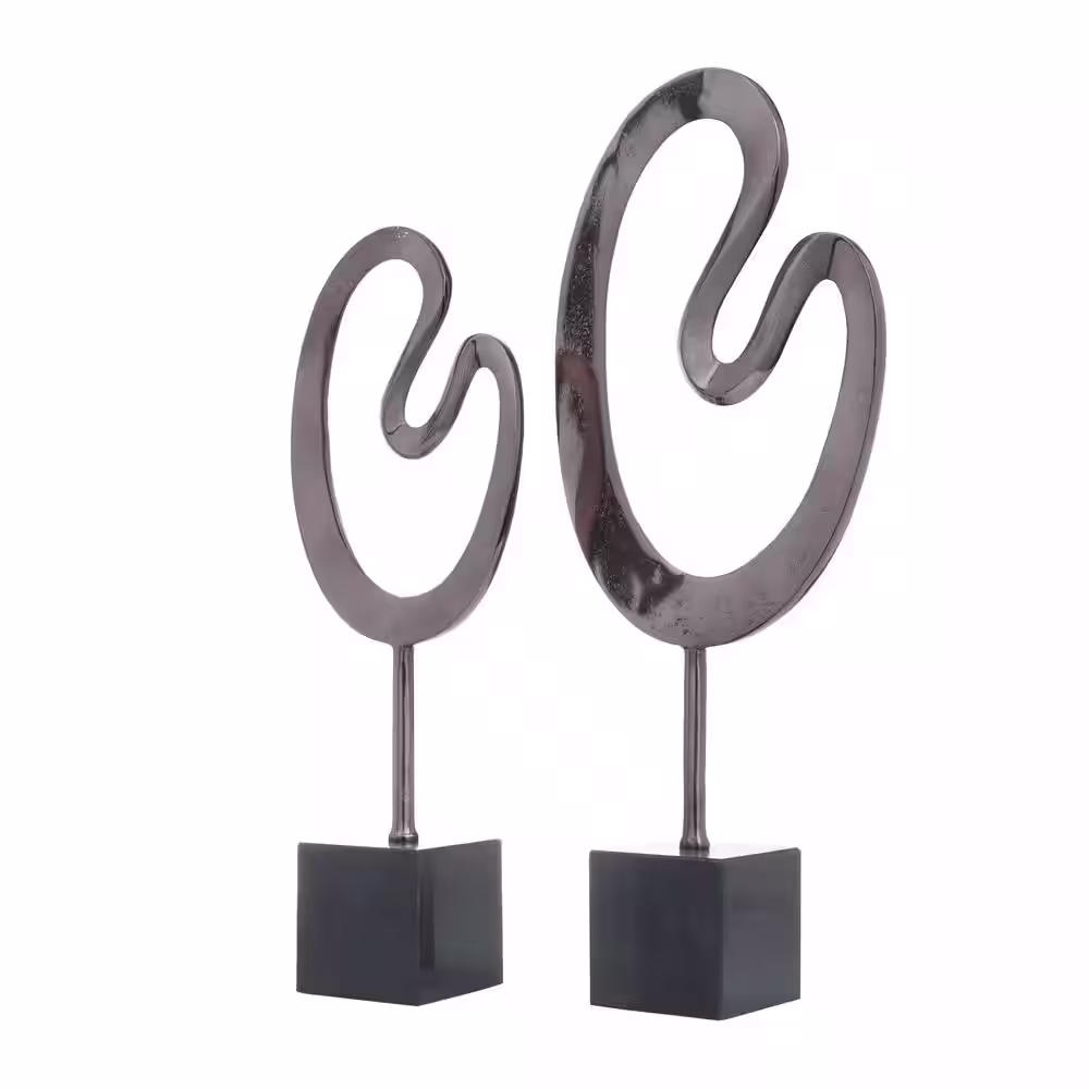 CosmoLiving by Cosmopolitan Black Marble Abstract Sculpture with Black Base (Set of 2)