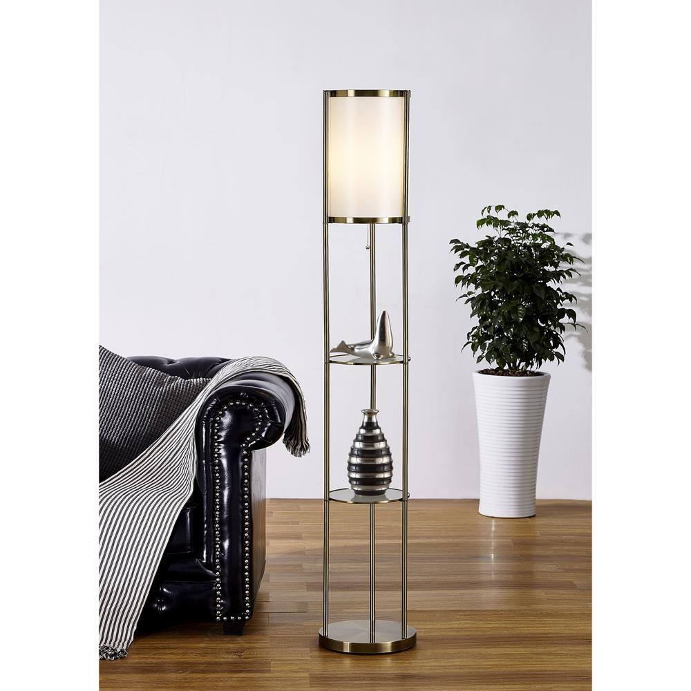 ARTIVA Exeter 63 in. Antique Brass Shelf Floor Lamp