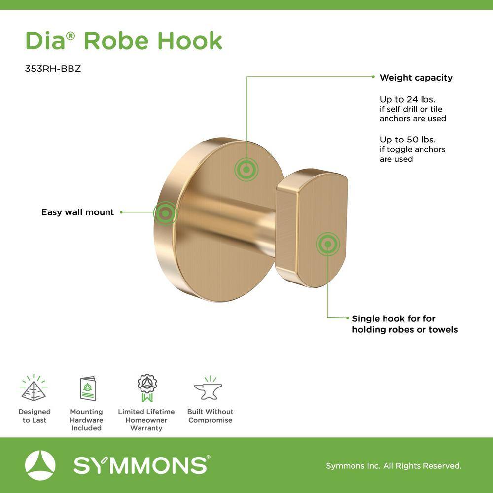 Symmons Dia 4-Piece Bath Hardware Set with Toilet Paper Holder, Towel Bar/Rack, Towel/Robe Hook and Hand Towel Holder in Bronze