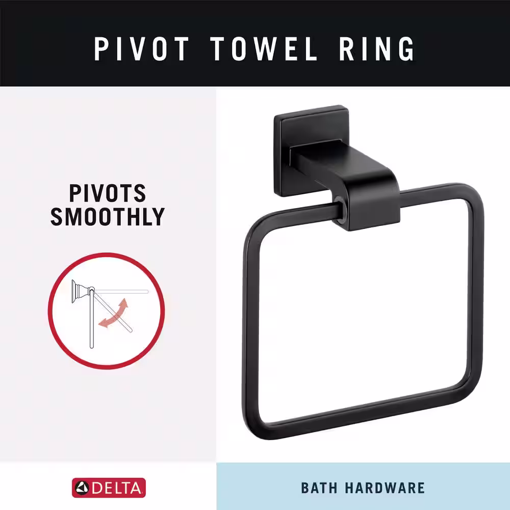 Delta Ara Wall Mount Square Closed Towel Ring Bath Hardware Accessory in Matte Black