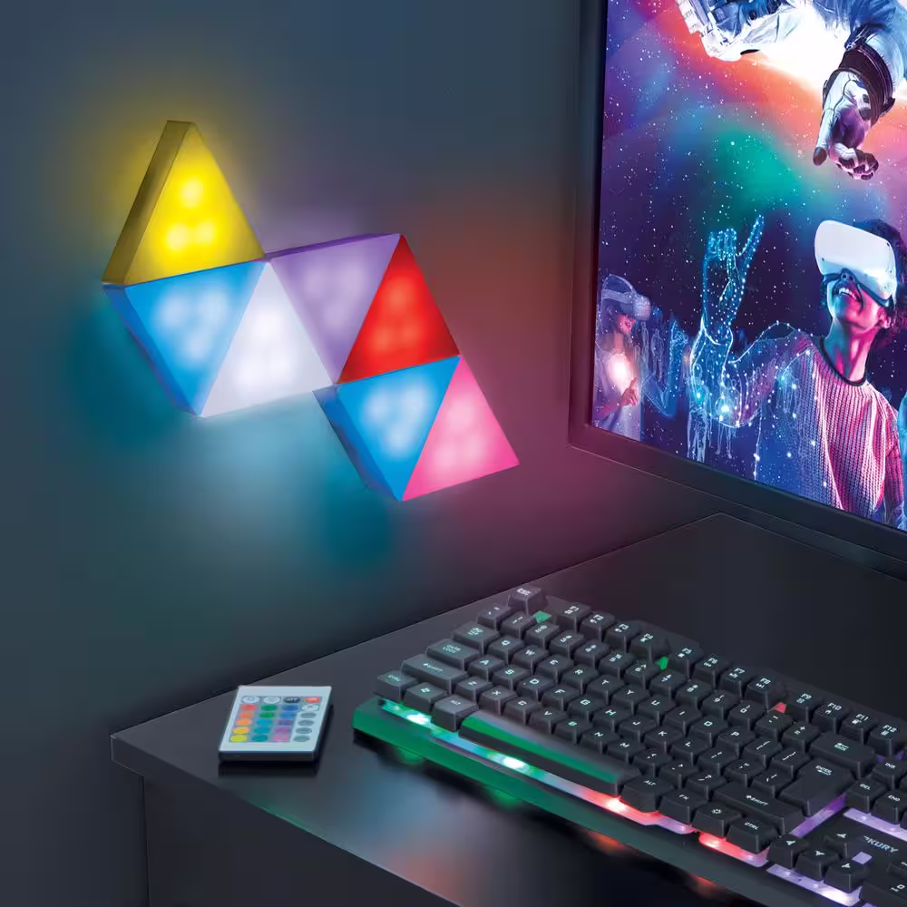 None RGB Indoor Touch Activated Triangle Lights with Remote Control (3-Pack)