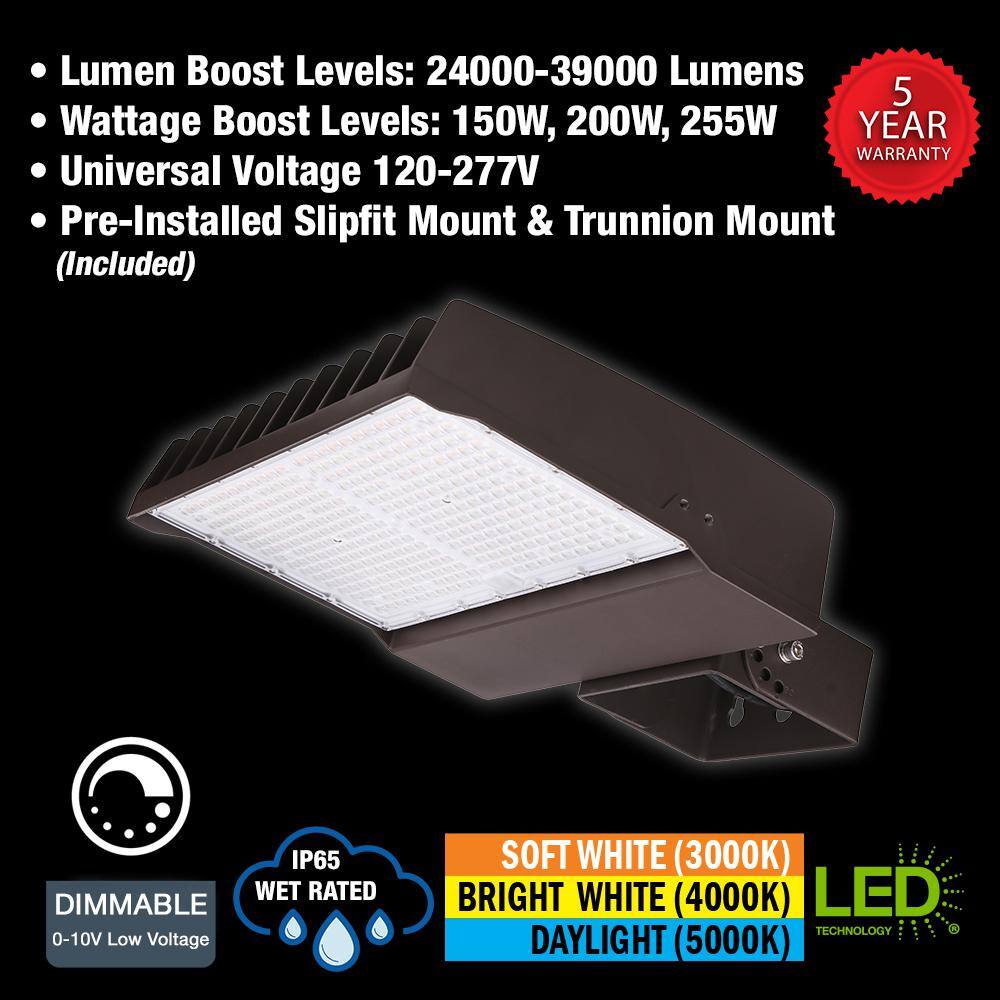 ETi 400-Watt Equivalent 20400-38250 Lumens Bronze LED Flood Light 120-277V Yoke Trunnion Adjustable Fitter Install Options