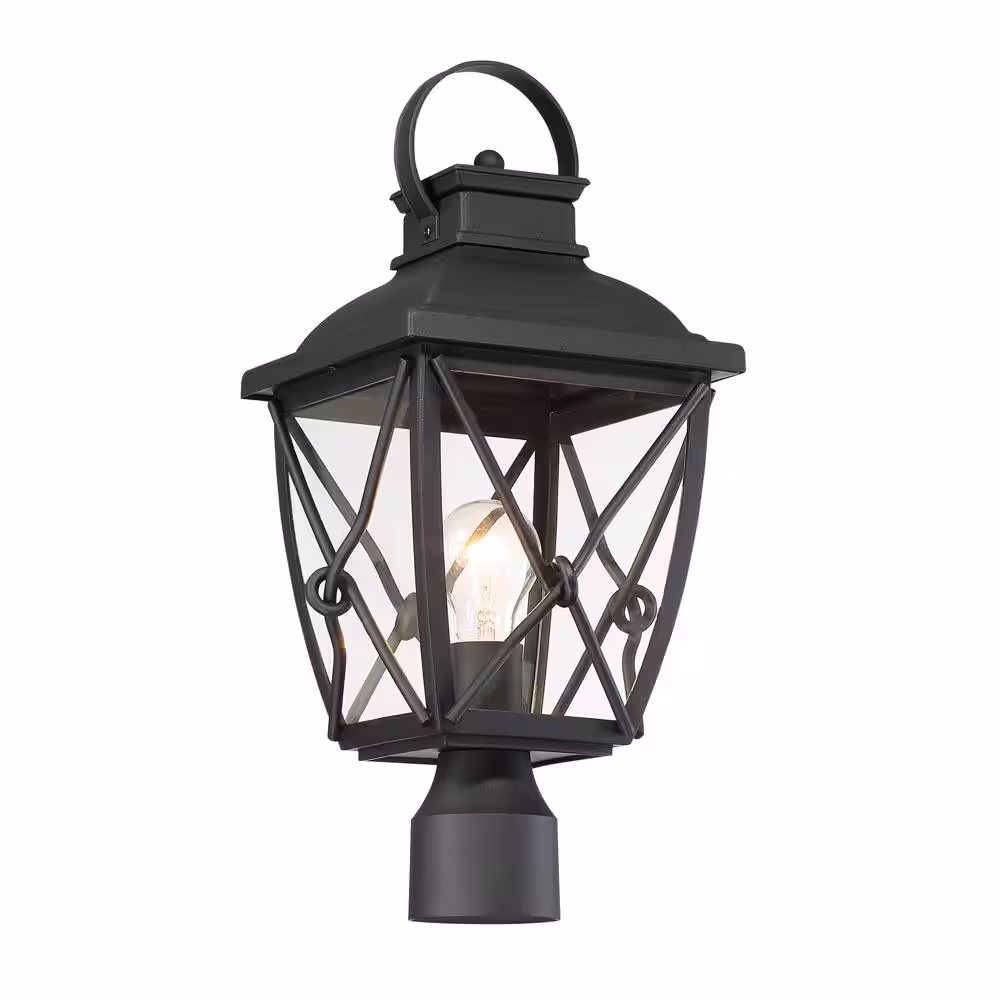 Designers Fountain Belmont 1-Light Black Outdoor Hanging Lantern with Clear Glass Shade