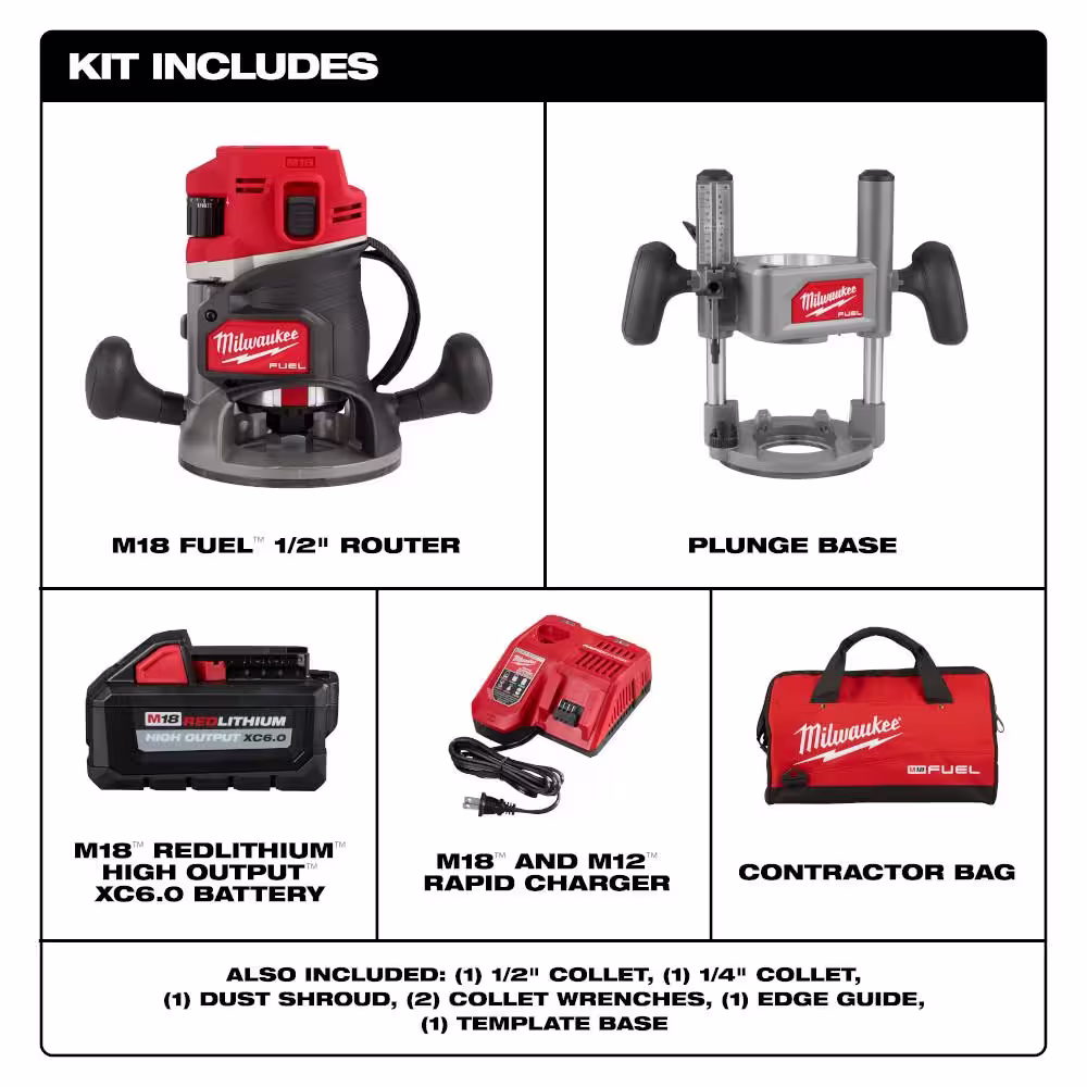 Milwaukee M18 FUEL 18-Volt Lithium-Ion Cordless Brushless 1/2 in. Router Plunge Base Kit with 1/2 in. Track Adapter