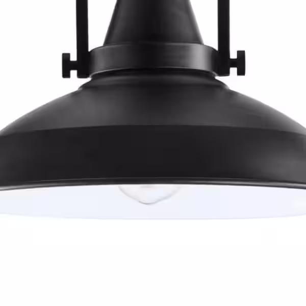 Hampton Bay Wilhelm 12 in. 1-Light Black Industrial Farmhouse Semi-Flush Mount Ceiling Light Fixture with Metal Shade