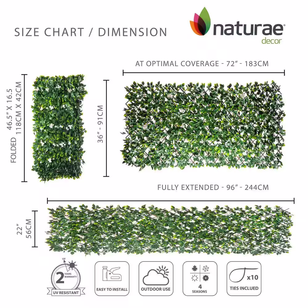 naturae decor Expandable Willow Trellis Hedges 36 in. X 72 in. White Rose Artificial Leaf
