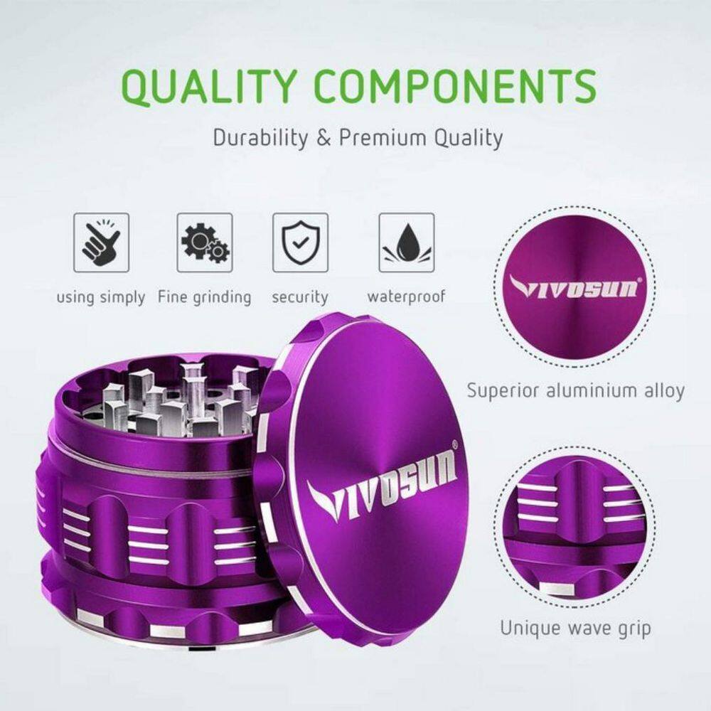 VIVOSUN 2.5 in. Herb Grinder Aluminium Spice Grinder With Pollen Scraper for Kitchen in Purple
