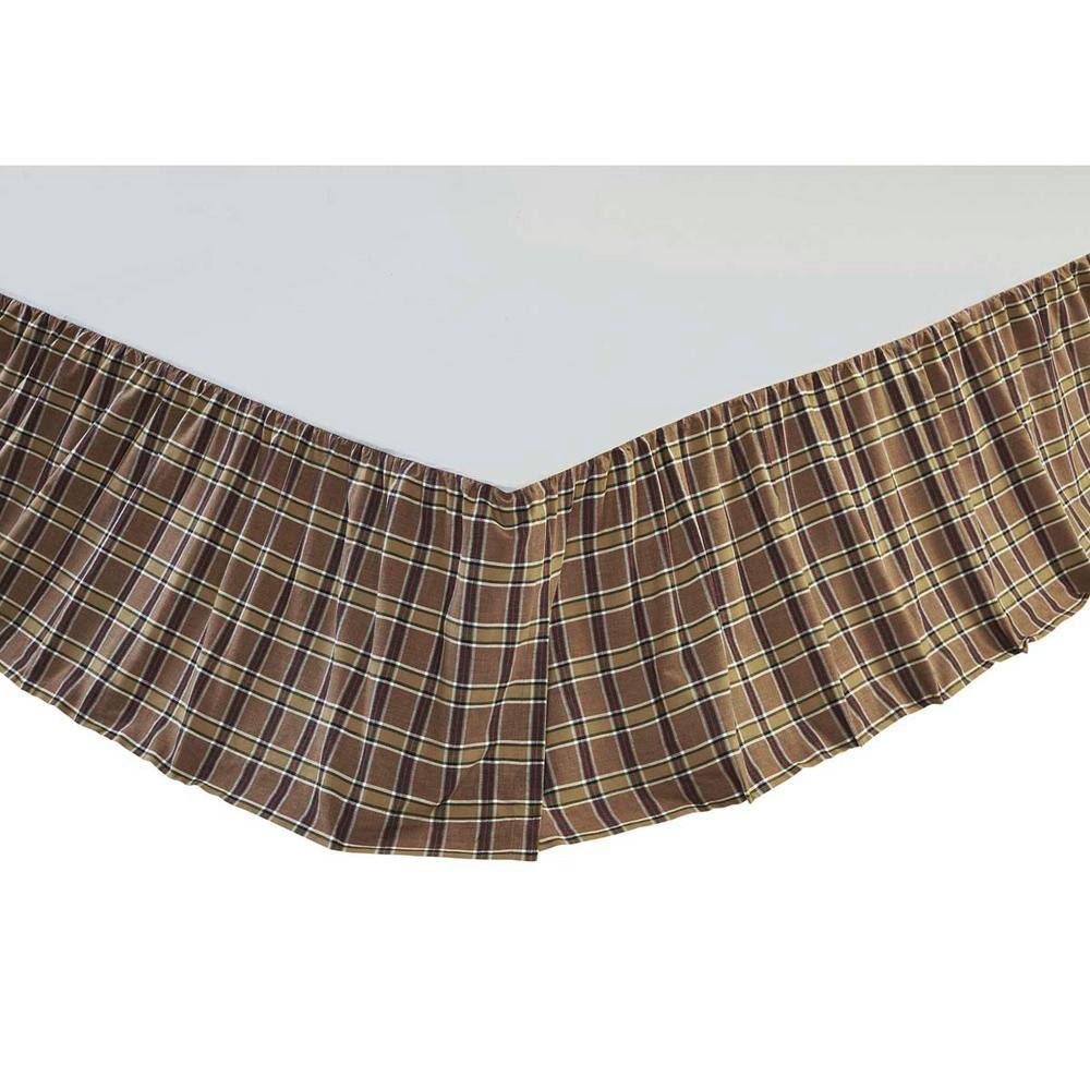 VHC Brands Wyatt 16 in. Khaki Green Black Red Rustic Plaid Queen Bed Skirt