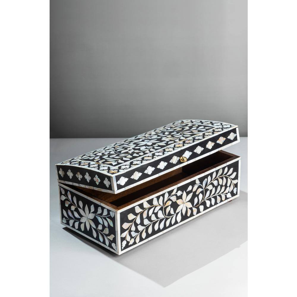 GAURI KOHLI Jodhpur Mother of Pearl Decorative Box - Black 16 in.