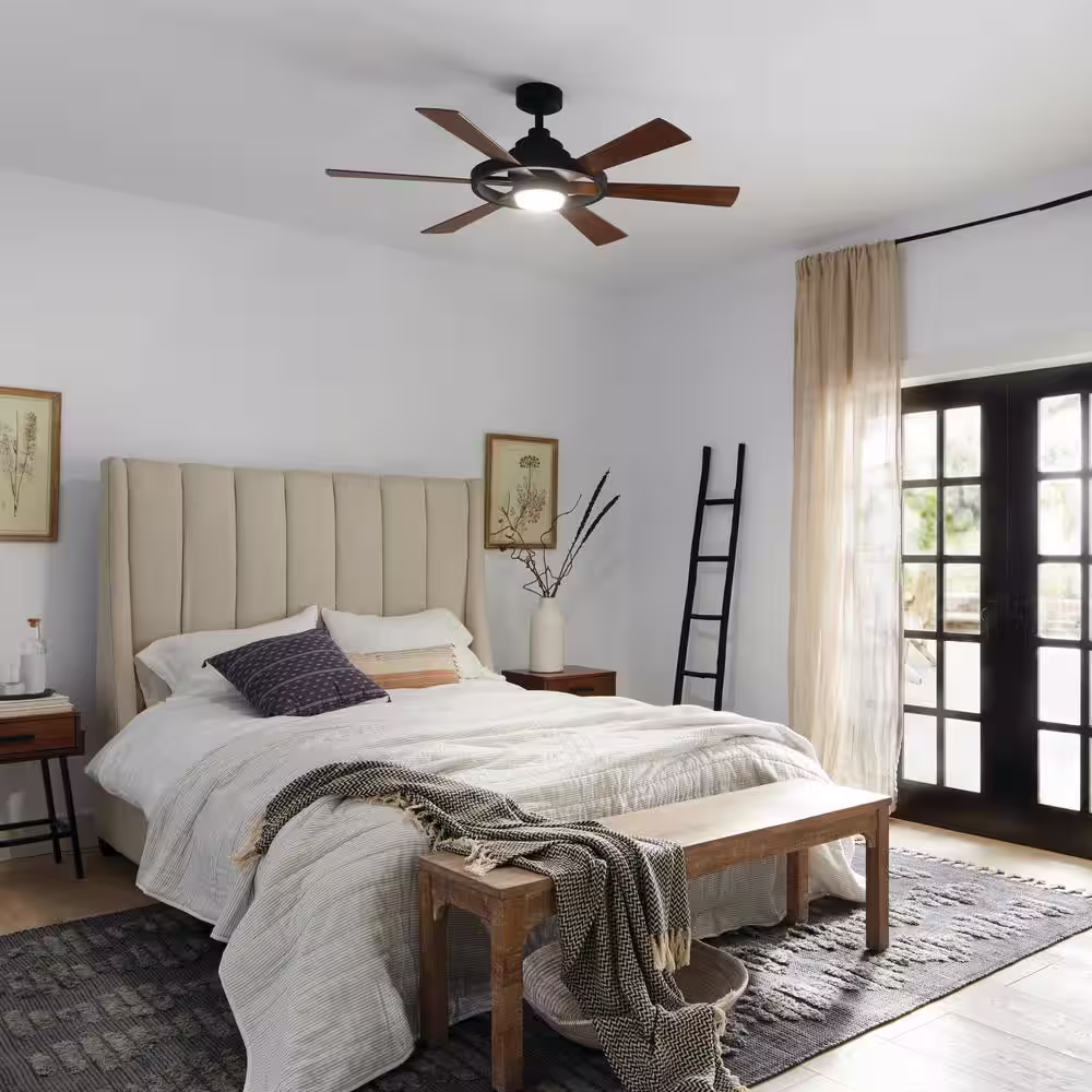 KICHLER Range 52 in. Integrated LED Indoor Distressed Black Down Rod Mount Ceiling Fan with Light and Remote