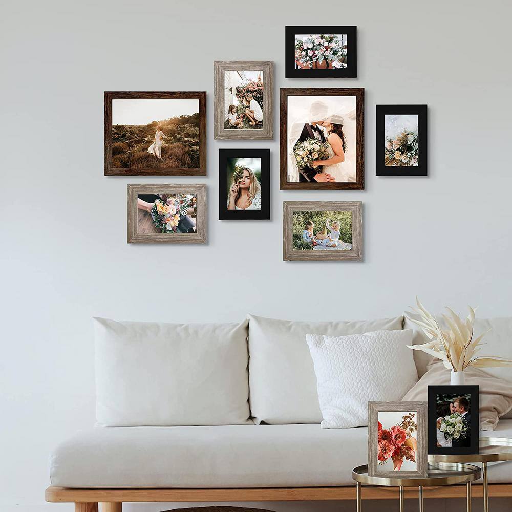 None 8 in. x 10 in. Brown and Gray and Black Picture Frame for Wall or Tabletop (Set of 10)