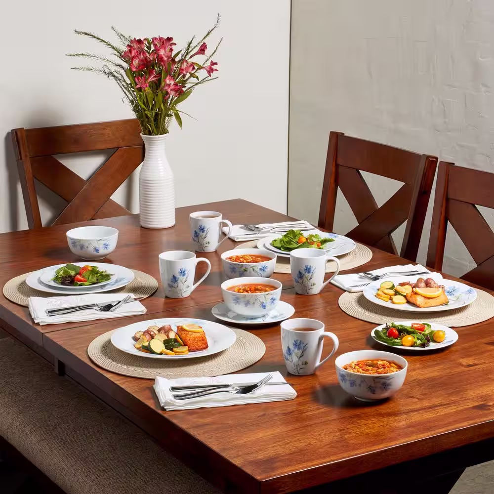 Tabletops Gallery 16-Piece Casual White with Pattern Ceramic Dinnerware Set (Service for 4)