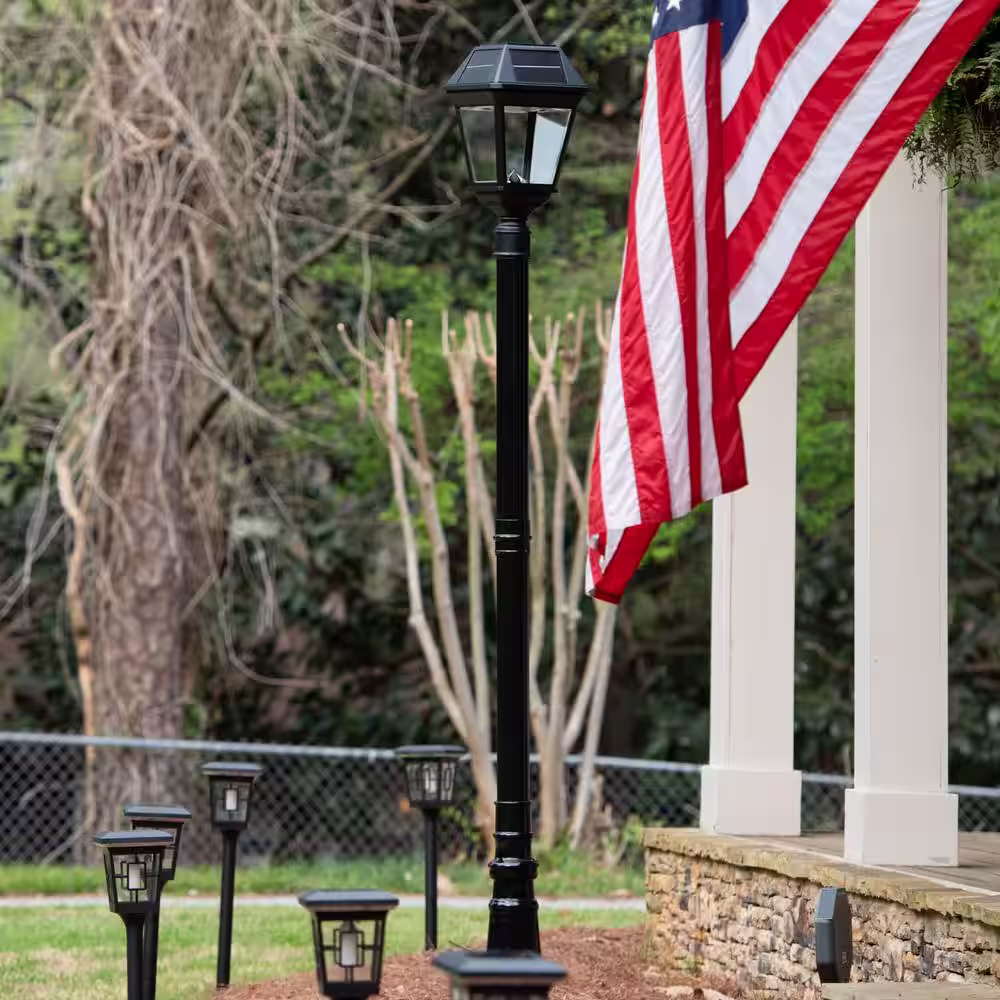 GAMA SONIC Imperial III Black Commercial Solar Post Light with Dual Color Temperature and 3 in. Fitter