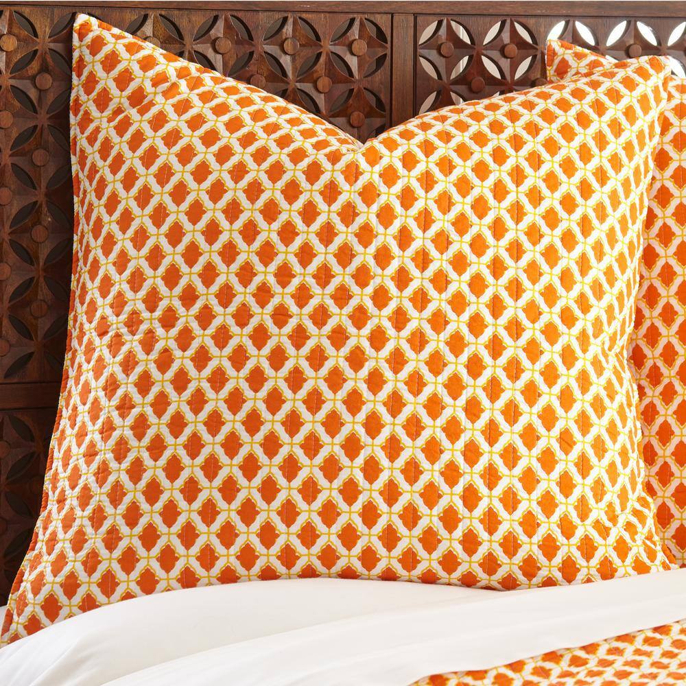 None Mackenzie Orange and White Medallion Quilted Cotton 26 in. x 26 in. Euro Sham (Set of 2)