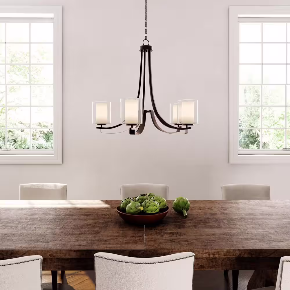 Minka Lavery Parsons Studio 5-Light Smoked Iron Shaded Cylinder Chandelier for Dining Room