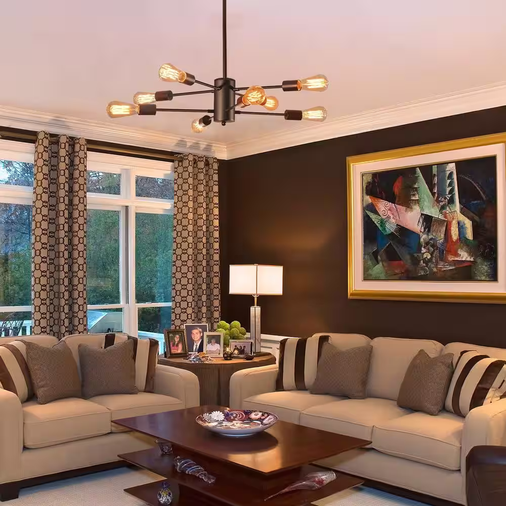 YANSUN 8-Light Black Modern Sputnik Chandelier Hanging Pendant Light Fixture for Dining Room Bedroom Living Room Kitchen Foyer