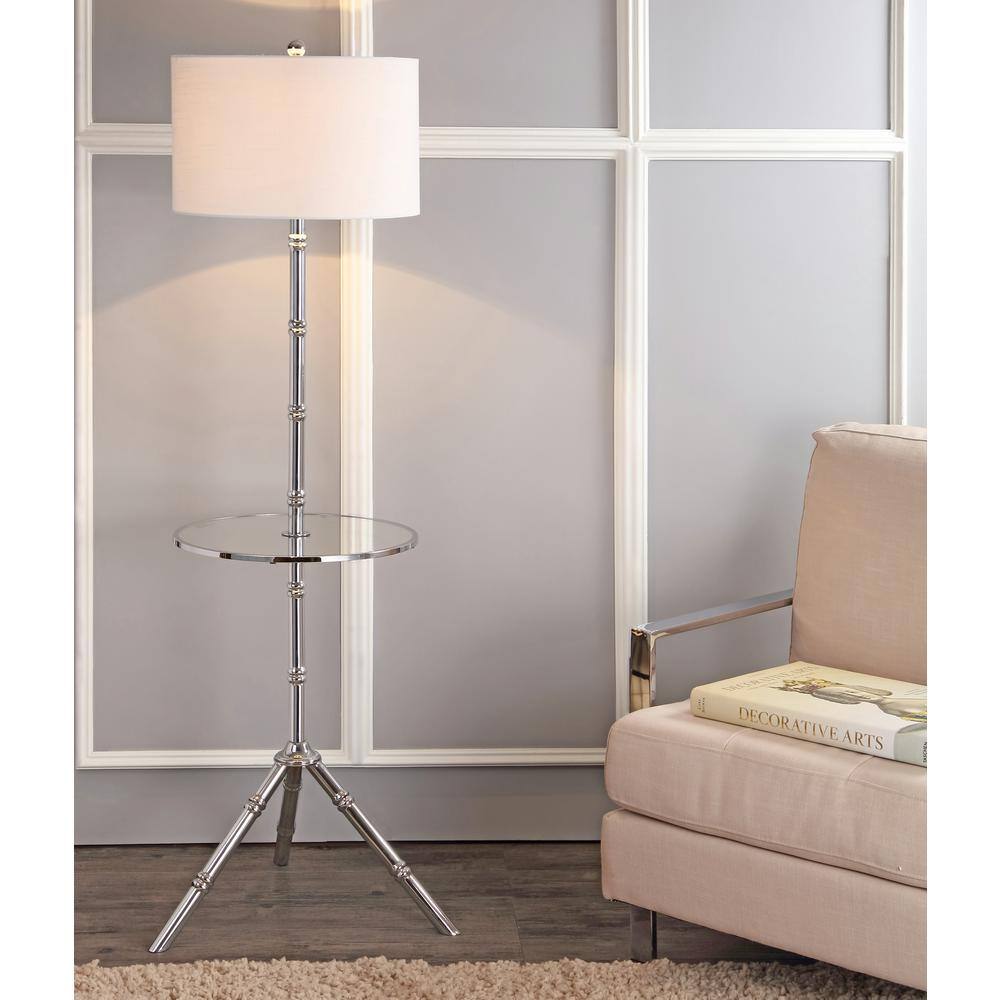 JONATHAN Y Hall 62 in. Chrome Metal End Table Floor Lamp
