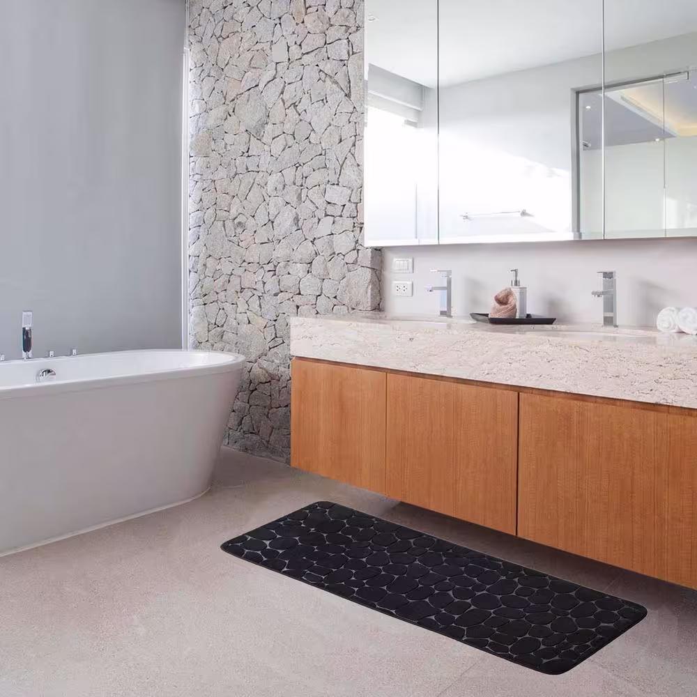 None Bath Rug 18 in. x 48 in. Black Microfiber Memory Foam Bath Runner Mat