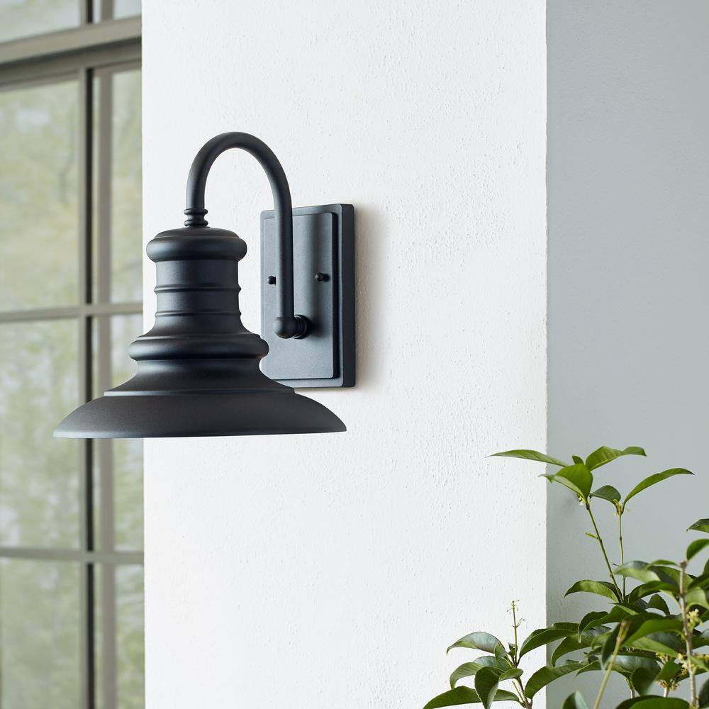 Generation Lighting Redding Station 12 in. 1-Light Textured Black Outdoor 12.5 in. Wall Lantern Sconce
