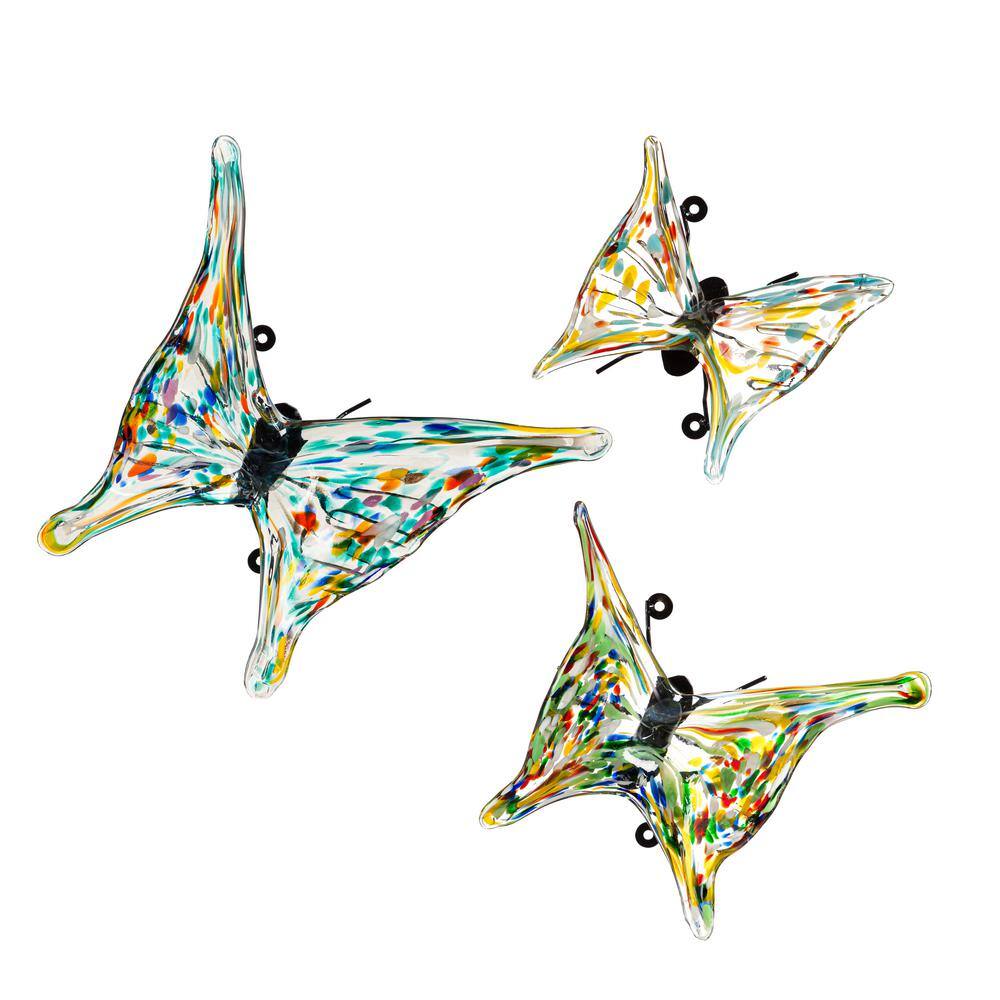 Evergreen Glass Butterfly with Iron Feet, Set of 3
