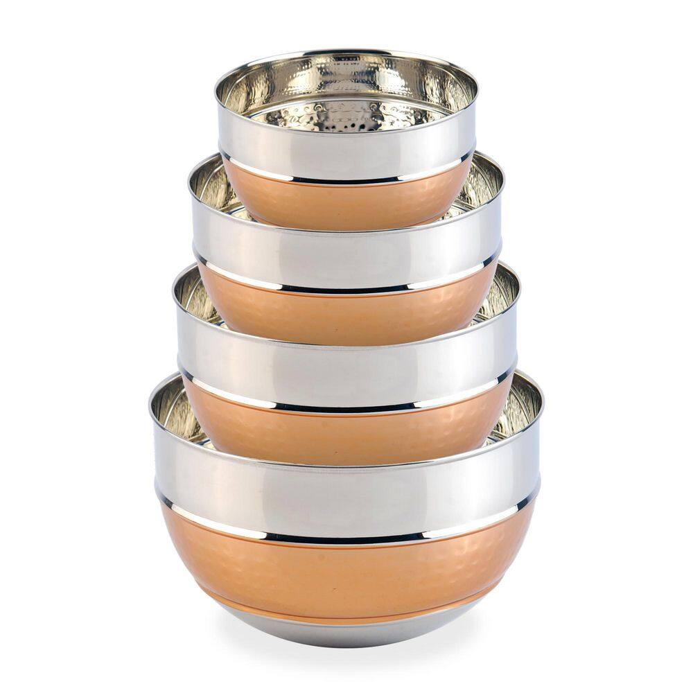 None 4-Piece Premium 2-Tone Stainless Steel Hammered Mixing Bowl Set