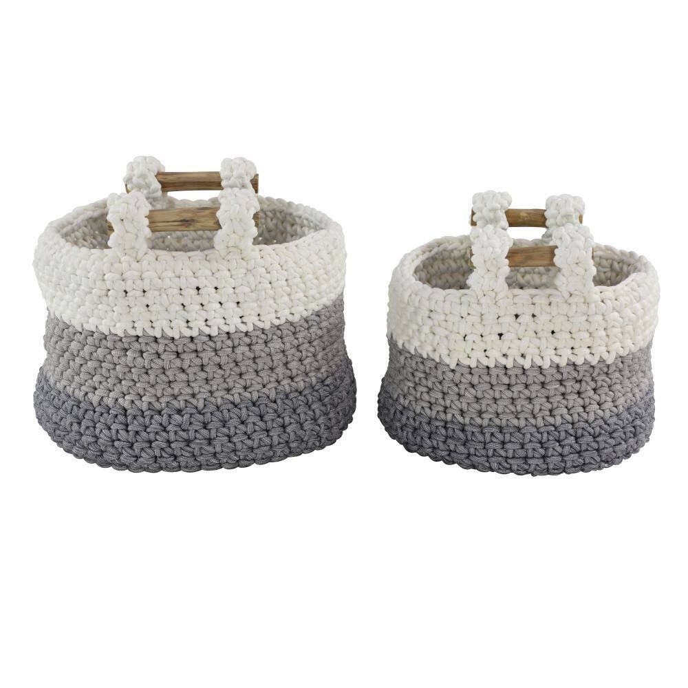 Litton Lane White Polyester Bohemian Storage Basket 13 in., and 12 in. (Set of 2)