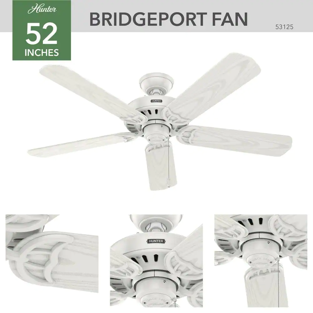 Hunter Bridgeport 52 in. Indoor/Outdoor White Damp Rated Ceiling Fan