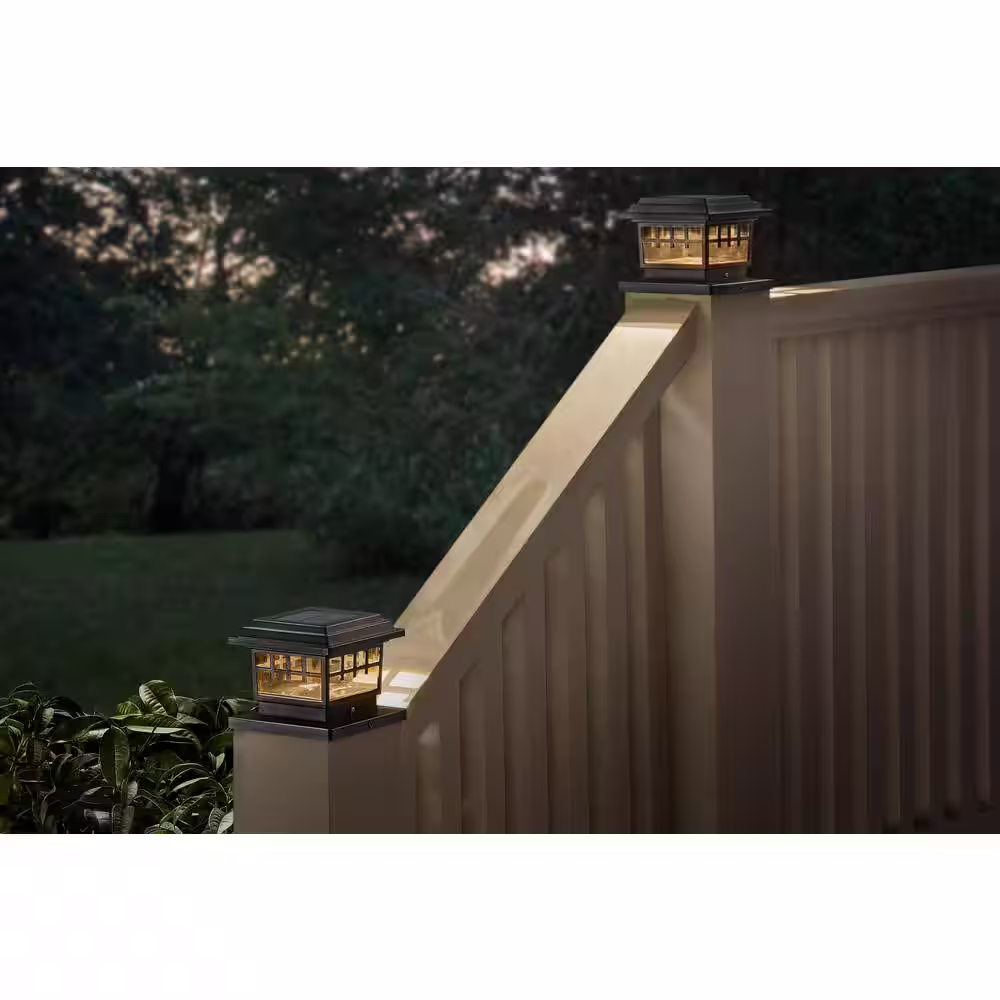 Hampton Bay 3.5 in. x 3.5 in. Black Outdoor Solar Post Cap with a 5.5 in. x 5.5 in. Adaptor (2-Pack)