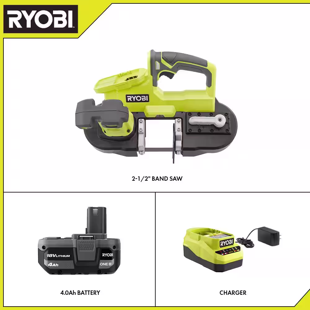 RYOBI ONE+ 18V Cordless 2-1/2 in. Compact Band Saw Kit with (1) 4.0 Ah Lithium-ion Battery and 18V Charger
