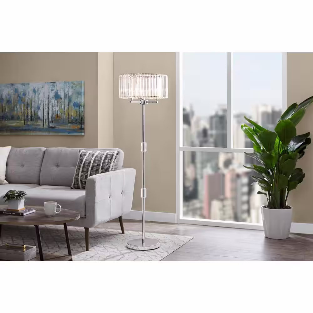 Hampton Bay Atherton 60 in. Chrome Floor Lamp with Crystal Shade