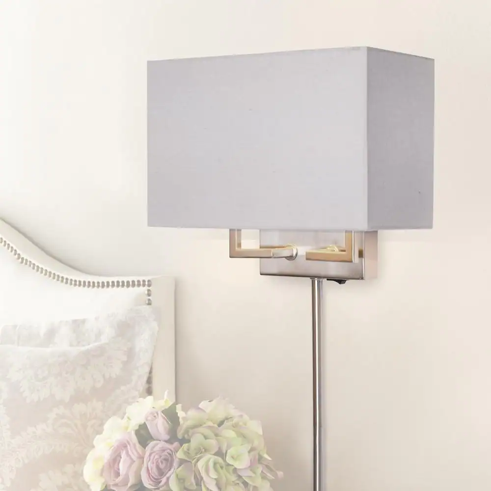 Home Decorators Collection 2-Light Brushed Nickel Dual Mount Wall Sconce with Fabric Shade and Bulbs Included T20