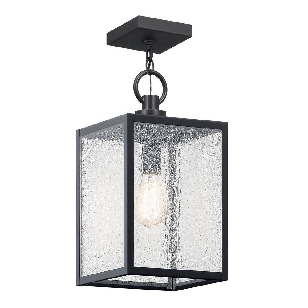 KICHLER Lahden 17.25 in. 1-Light Textured Black Outdoor Convertible Hanging Pendant Light with Clear Seeded Glass (1-Pack)