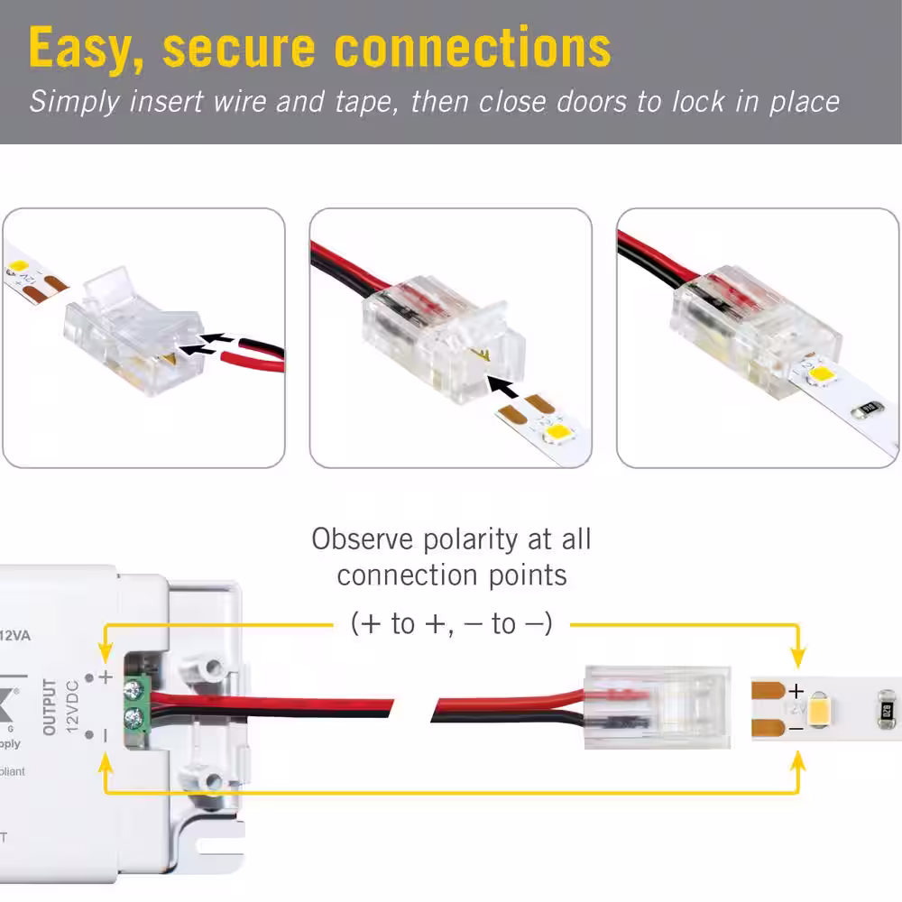 Armacost Lighting White Single Color Wire to Tape LED Tape Light Connector Cord (18-Pack)