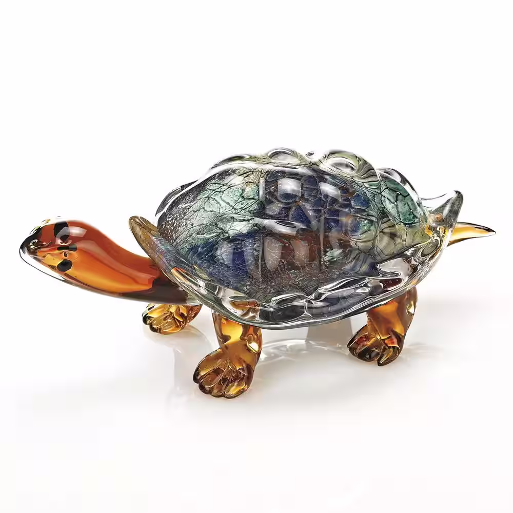 HomeRoots 6 .5 in. Multicolor Mouth Blown Turtle Art Glass