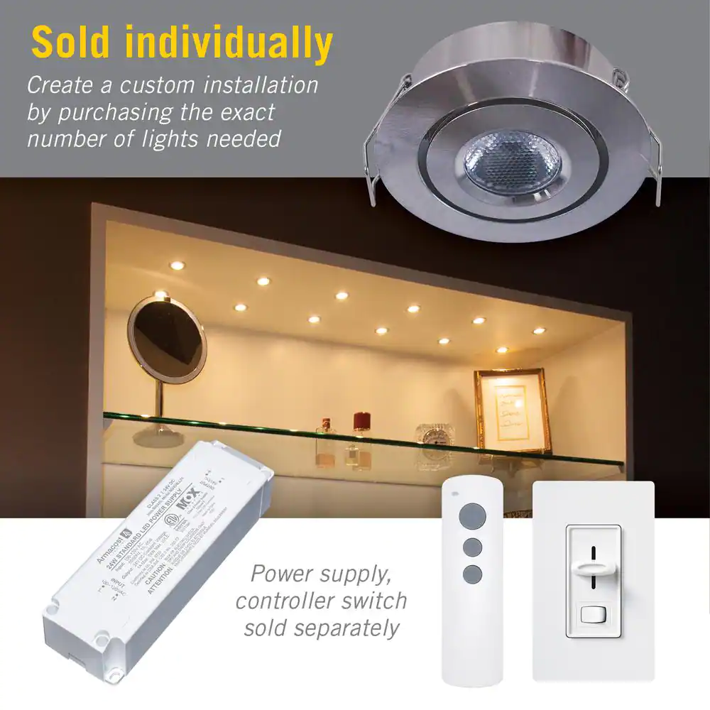 Armacost Lighting 2 in. Soft White Recessed LED Swivel Puck Light, Brushed Steel