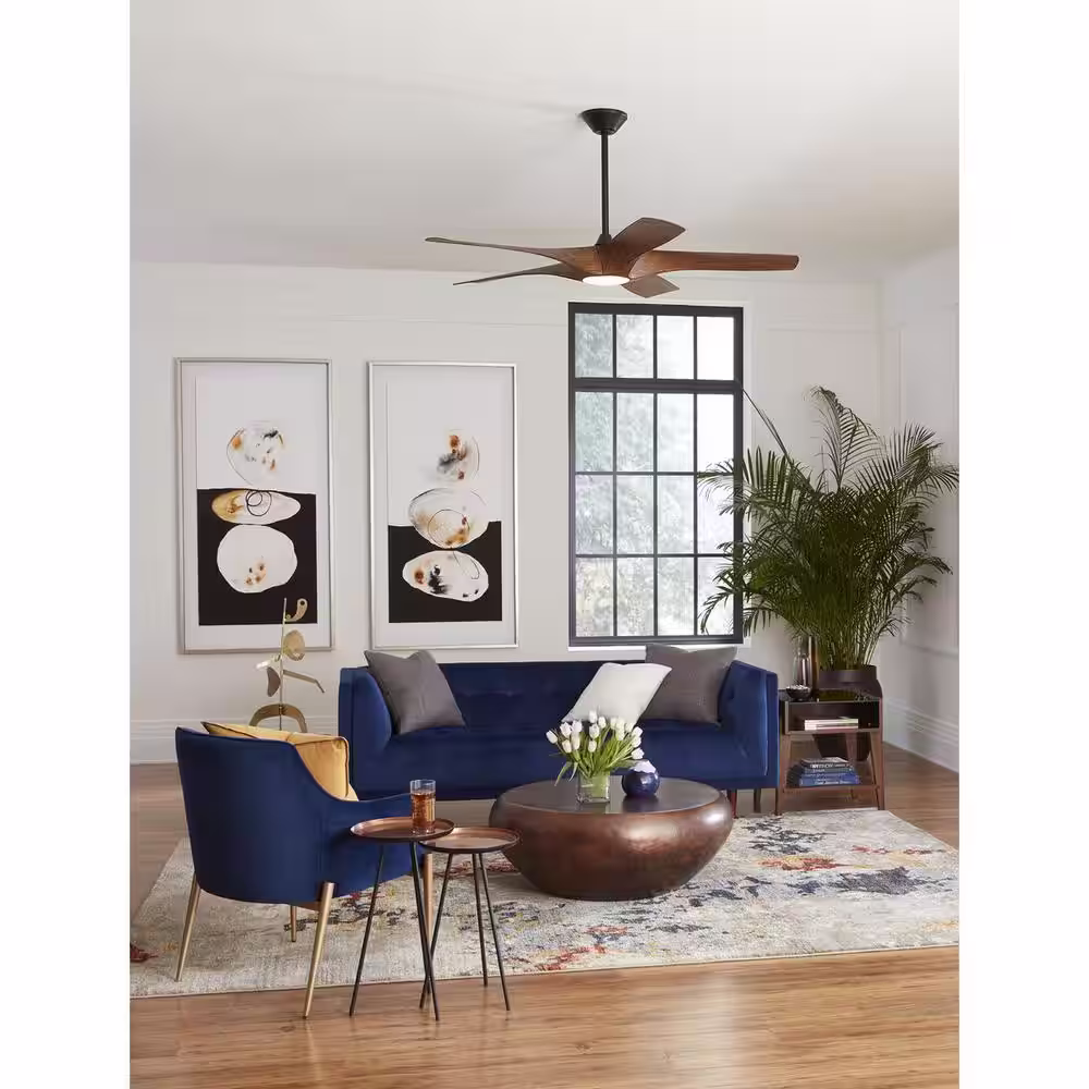 Progress Lighting Vernal Collection 60 in. 5-Blade LED Indoor/Outdoor Woodgrain SMART Wifi DC Motor Transitional Ceiling Fan