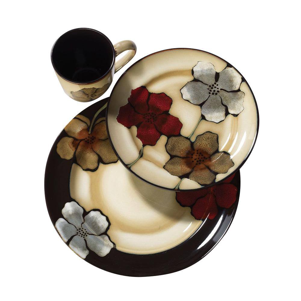 Pfaltzgraff Painted Poppies 16-Piece Casual Assorted Stoneware Dinnerware Set (Set for 4)